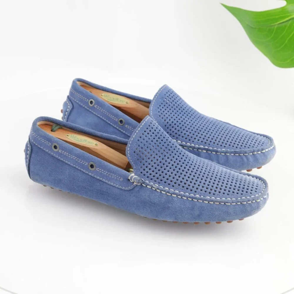 The Rail Mens Morgan Loafers Size 43 9 Blue Suede Moccasin Driving Slip On Shoes